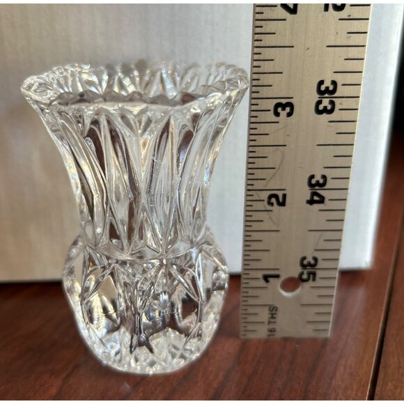 Vintage Crystal Glass Bud Vase With Intricate Cut Design - Picture 6 of 7
